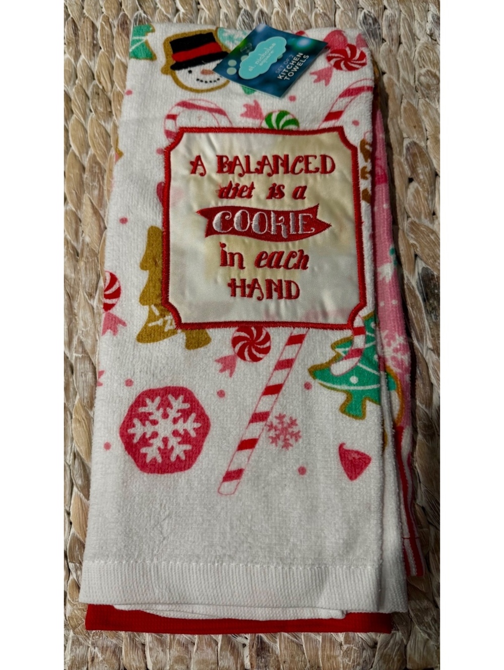 Set of 2 Christmas Holiday Kitchen Towels with Festive Snowman and Candy Designs
